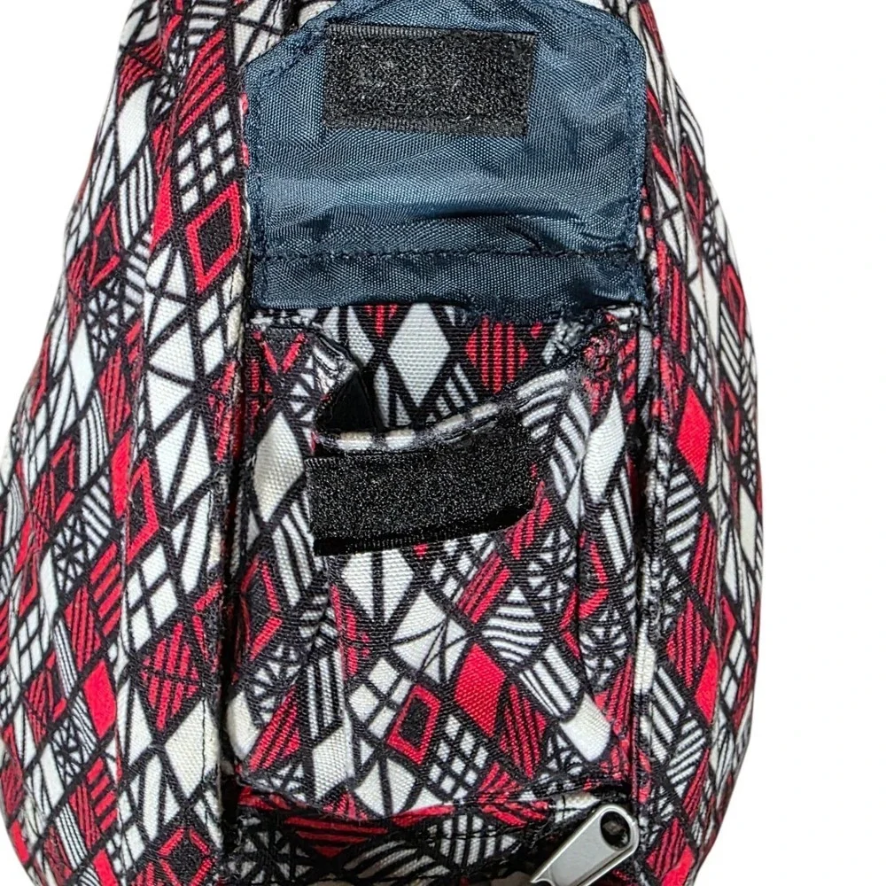 KAVU Rope Bag Sling Backpack Red Black White Geometric Diamond Cotton Canvas